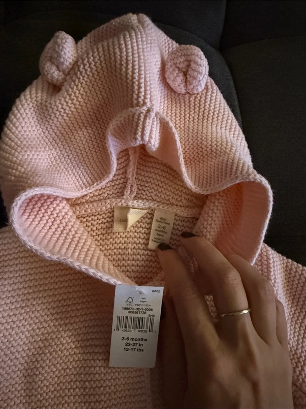 GAP Baby Hooded Knit Jacket in Pale Pink with Bear Ears